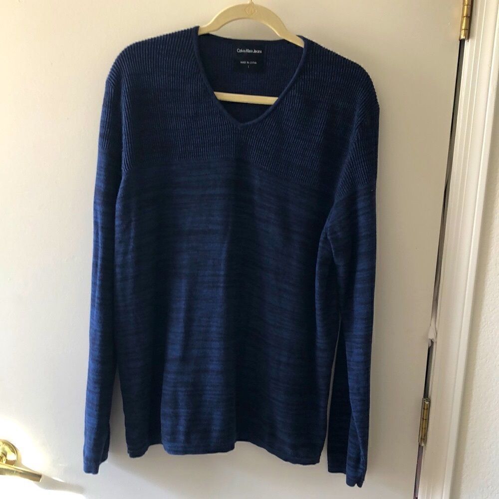 Calvin Klein Jeans Pullover Sweater Size L GUC Marled black/blue